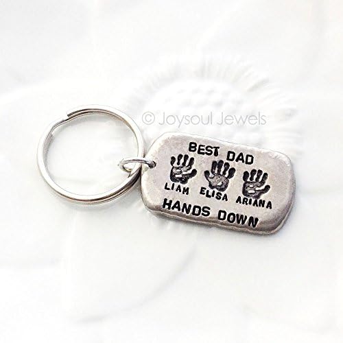 Best Dad Hands Down Personalized Dog Tag Key Chain - Gift for Dad - Custom Dog Tag - Best Dad Gift - Father's Day Gift - Handstamped Jewelry