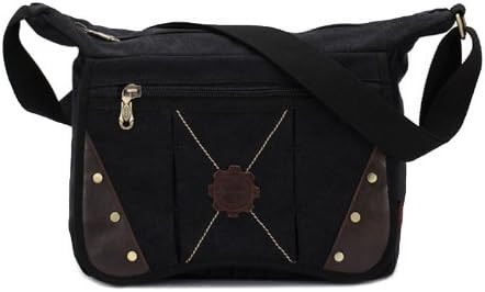 Kaukko Men's Messenger Bag Rivet Fashion Canvas Shoulder Bags Black