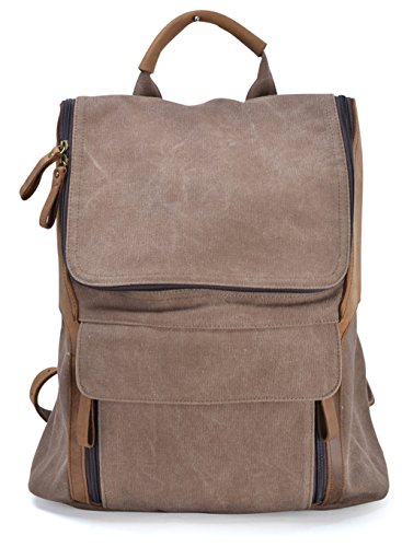 Gootium 21109CF Leisure Canvas Full Grain Leather Backpack, Coffee