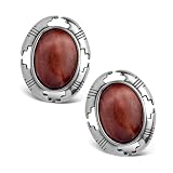 Sterling Silver Post Earrings with Red Spiny Cabochons
