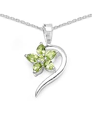 1.00 Carat Genuine Peridot Sterling Silver Pendant Necklace. 18"