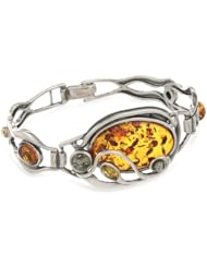 Multicolor Amber and Sterling Silver At Deco Bangle Bracelet 7.5"