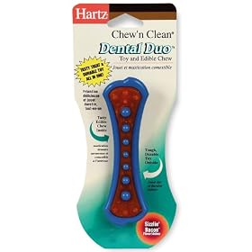 Hartz Chew N' Clean Dental Duo Toy and Edible Dog Chew Large, Assorted Colors