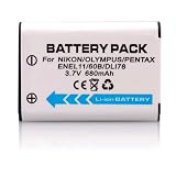 NEEWER® 	3.70V,680mAh,Li-ion,Replacement Digital Camera Battery for NIKON Coolpix S550, Coolpix S560,PENTAX Optio L50, M50, M60, Optio V20, Optio W60, Optio W80,RICOH R50,SANYO Xacti VPC-E10,OLYMPUS FE-370,Compatible Part Numbers:EN-EL11,D-LI78,DB-80,DB-L70,LI-60B,