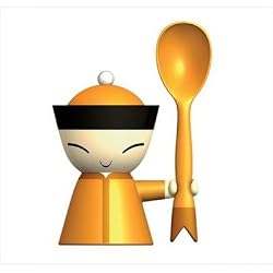 Alessi ASG82 Mr. Chin Egg Cup with Salt Castor and Spoon by Stefano Giovannoni Color: Red