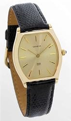 GENEVE Men's Solid 14 Karat Gold Watch with Black Leather Strap. Model: GE-2114-CSBR