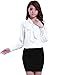 Allegra K Women Tie-bow Neck Puff Sleeve Top Sheer Chiffon Office Shirt