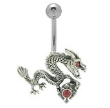 Dragon Belly Button Ring with Red Cz Gems