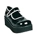 2 1/4 Inch Sexy Gothic Shoes Womens Mary Jane Shoes Black Patent / White Trim