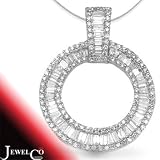 Jewelco London 18 Carat White Gold 1.50ct Round/Baguette Diamond Pendant