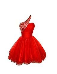 Knee Length Short Polyester/Tulle One Shoulder Sequined Beaded Crystal Crystals Homecoming Dress/Prom Dress 