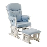 Regency Premium Multi-Position Locking Glider Rocker and Ottoman Set-White Finish with Blue Fabric