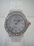 Ladies Dress Watch with White Silicone Band - Womens Fashion Watch with Rhinestone Bezel
