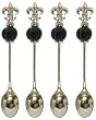 Decorative Fleur De Lis Cocktail Spoon Set of Four with Black Glass Bead