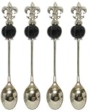 Decorative Fleur De Lis Cocktail Spoon Set of Four with Black Glass Bead