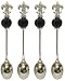 Decorative Fleur De Lis Cocktail Spoon Set of Four with Black Glass Bead