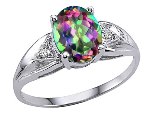 1.67 cttw 10k Gold Genuine 9x7 Oval Mystic Rainbow Topaz and Diamond Ring - White or Yellow Gold