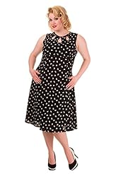 Plus Size Sleeveless Tea Length General Print Vintage Keyhole Cutout  Dress