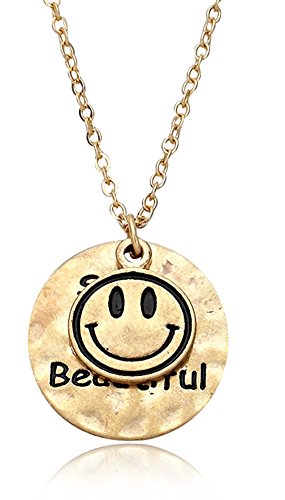 Inspirational Gold Tone Happy Face Charms “Smile, You’re Beautiful” Necklace Women Teens Girls Gift Inspirational Gold Tone Happy Face Charms “Smile, You’re Beautiful” Necklace Women Teens Girls Gift