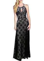 Sexy Floral Print Keyhole Vintage Lace Polyester/Spandex Halter Sleeveless Evening Dress/Bridesmaid Dress/Wedding Party Dress/Maxi Dress 