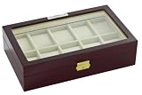 Diplomat 31-57614 Cherry Wood Finish with Clear Top and Cream Leather Interior 10 Watch Storage Case