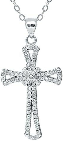 Ismell Religious Cross Pendant Cubic Zircon Fashion Necklace for Women with 16 Inches Chain Valentine's Day Gift