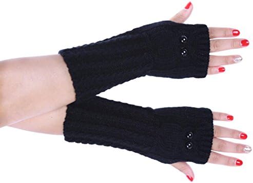EKIMI Fashion Owl Knitted Arm Owl Fingerless Winter Gloves Soft Warm Mitten (Black)