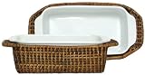 Woven Rattan Rectangle Basket with White Ceramic Loaf Dish 11 3/4" x 6" x 3 1/4"H