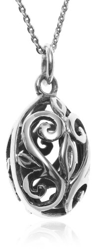 411D1YXNJHL Sterling Silver Jewelry: Sterling Silver Filigree Oval Pendant, 18"