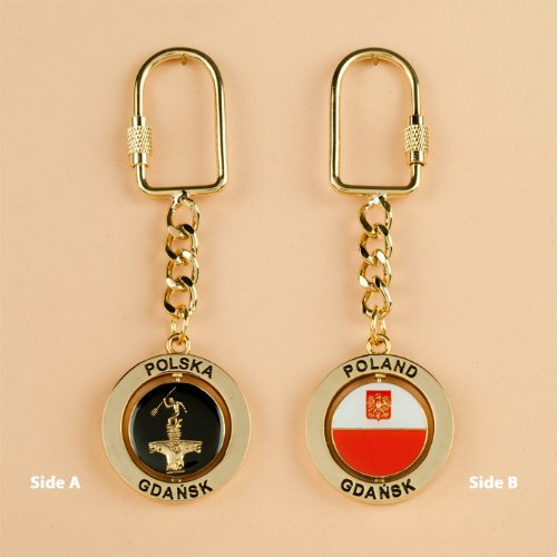Gold Colored Spinner Keychain - Gdansk, Poland, Neptune's Fountain