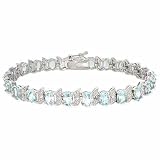 Sterling Silver Genuine Blue Topaz Stone and Genuine Diamond Accent S and Oval Tennis Bracelet