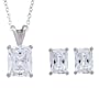 Platinum Overlay Sterling Silver Emerald-Cut Cubic Zirconia Pendant with Matching Stud Earrings Set
