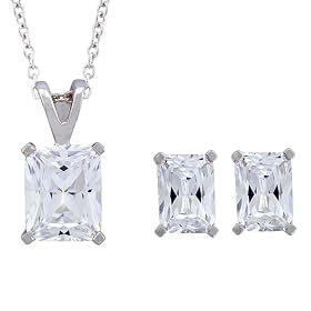 Buy Platinum Overlay Sterling Silver Emerald-Cut Cubic Zirconia Pendant w  Matching Stud Earrings Set by Amazon.com Collection