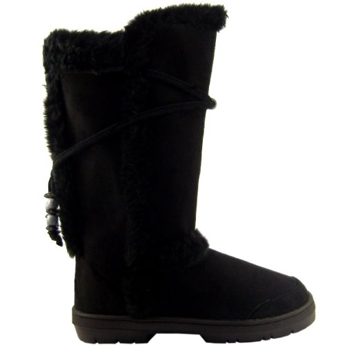 Womens Black Tall Faux Fur Lined Thick Sole Winter Snow Boots Size 8