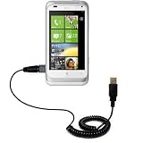 Coiled USB Cable for the HTC Radar with Power Hot Sync and Charge capabilities - uses Gomadic TipExchange Technology