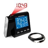 Magnasonic AM/FM Projection Clock Radio with Dual Alarm, Auto Time Set/Restore, Temperature Display, and Battery Backup (MAG-MM176K) & One Bonus High Quality 6-foot Stereo Audio Cable for MP3 Players (CAB35MM5)