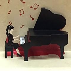 ポップアップグリーティングカード ピアニスト　女性　レッド