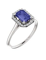 18K White Gold 7.00x5.00mm Emerald Cut Tanzanite and Diamond Halo-Style Ring -- LIFETIME WARRANTY