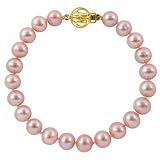 7-7.5mm 7 Inch Pink Freshwater Pearl Bracelet "AA" 14K Yellow Gold Bead Clasp in Gift Box