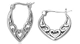 Basket Style Flat Hoop Earrings Sterling Silver