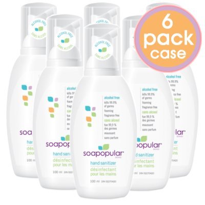 Soapopular Brand Alcohol Free SAFER4KIDS Foaming Hand Sanitizer 100ml (3.4oz) - 6 Pack Case