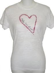 Women Juniors Burned Out White Cotton T-Shirt with Heart