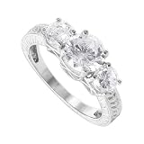 925 Silver Band Cubic Zirconia Three Stone Engagement Ring Size 7