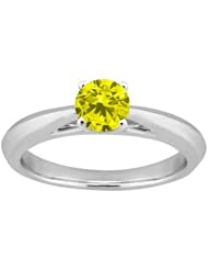 0.55 Ct Round Canary SI1/SI2 Diamond 18K White Gold Solitaire Ring