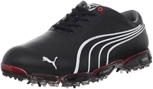 PUMA Men's Cell Fusion 3 Pro Wide Golf Shoe,Black/White/Fiery Red,9 W US