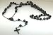 Mens Black Stainless Steel Rosary Necklace with Cross - 32"