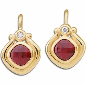 14K Yellow Gold Icy Red Garnet and Diamond Fashion Earrings