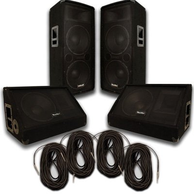 Seismic Audio - Pair of Dual 12 PA DJ SPEAKERS 12 FLOOR MONITORS 4 50 SPEAKER CABLES PRO AUDIO