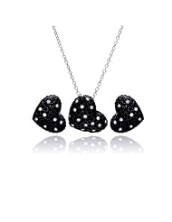 Nickel Free Sterling Silver Pendant & Earring Sets Black And Clear CZ Heart Set