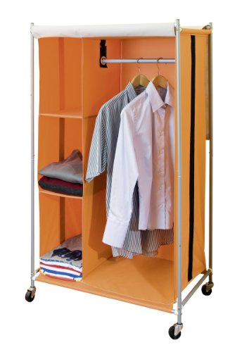 WENKO 4400103100 Kleiderschrank Rio - 3 seitliche Ablagen, hochwertiges Textilgewebe, 75.5 x 130 x 45.5 cm, orange-grau